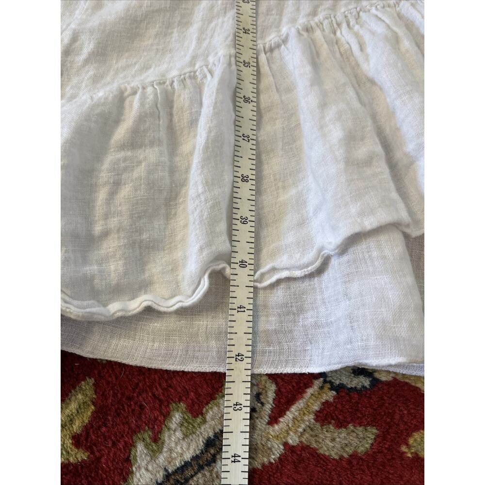Saks Fifth Avenue L 100% Linen White Dress Button Down Tiered Ruffle Pocket Boho - Picture 9 of 11